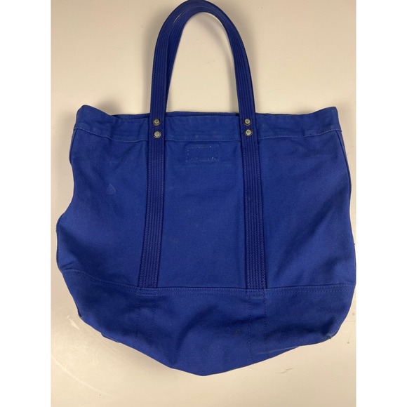 Ralph Lauren Blue Canvas Tote Bag Yellow‎ Pony & Number 3 Beach Shopper - Picture 9 of 14